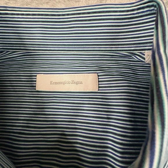 Ermenegildo Zegna Men's 2XL Blue/Green Striped LS Made in Italy SEE DESCRIPTION - Picture 3 of 16